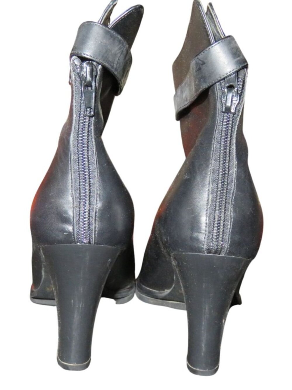 Newport News Easy Style Black Leather Buckle Embellished Heeled Ankle Booties 8 - Picture 3 of 14